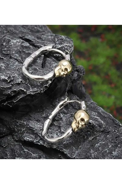 sarıyer silver Skull Model Yellow Color Plated Motif Steel Hoop Earrings Suitable for Daily Use Stylish Design
