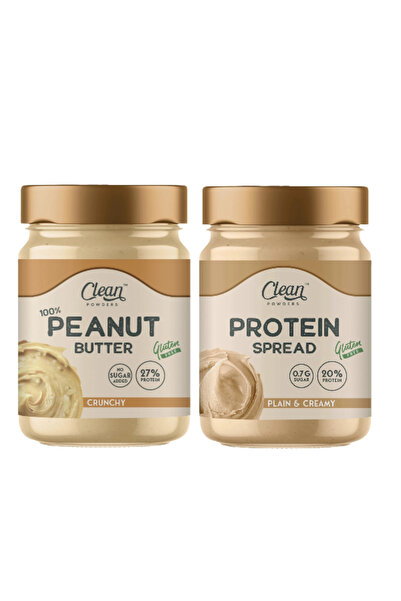Clean Powders Proteinli Fıstık Ezmesi (PEANUT BUTTER) 300 gr - Proteinli Fındık Kreması (PROTEİN SPREAD) 350 gr