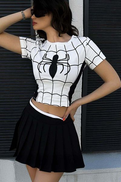 Karakedi White Spider Cosplay Short Sleeve Crop