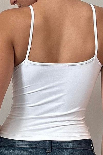 Karakedi White Basic Slim Y2K Strap Crop