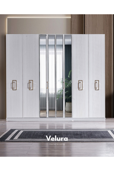 Velura Home & Living Rio Gold Modern 6 Kapaklı Aynalı Gardırop (Dolap)
