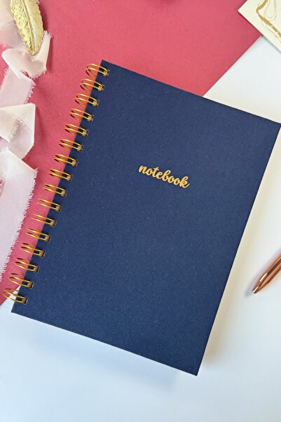 Martius Art A5 Spiral Hard Cover Linen Plain Unlined Undated Notepad Navy Blue