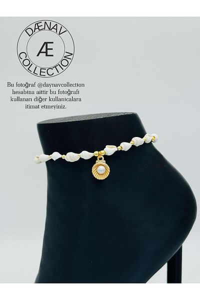 Daynav Seashell Detailed Pearl Decorated Natural Stone Anklet