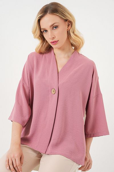 Bigdart Women's Short Sleeve Oversize Kimono 5969 - Dusty Rose