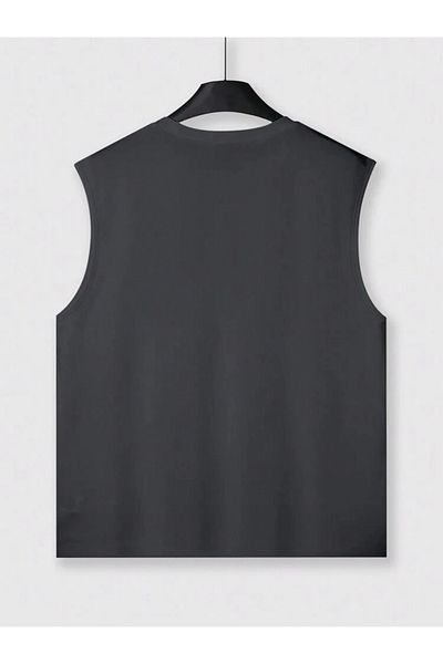LUNAVISTA Men's Casual Simple Graphic Printed Sleeveless T-Shirt Tropical Letters Plants Slogan