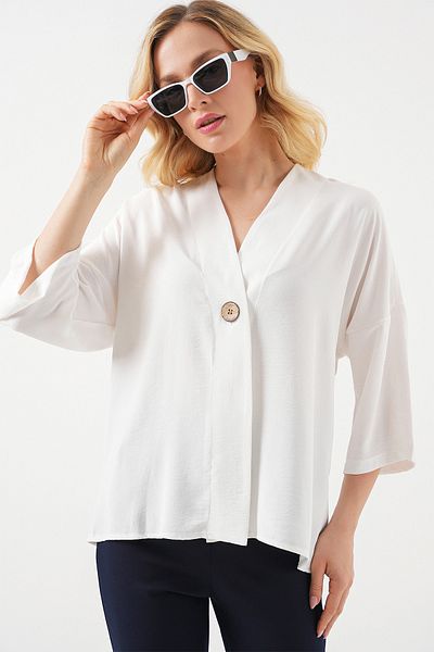 Bigdart Women's Short Sleeve Oversize Kimono 5969 - White