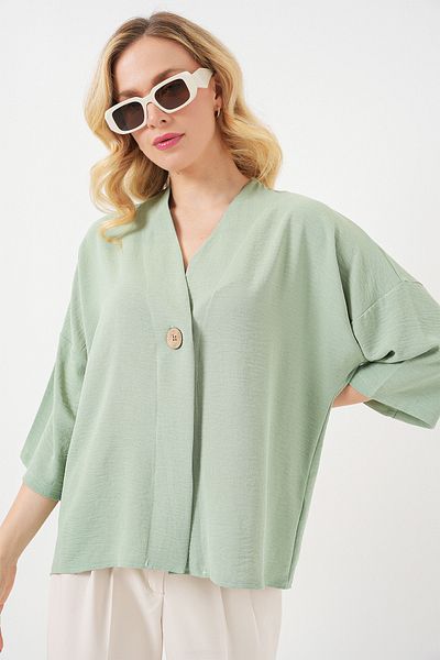 Bigdart Women's Short Sleeve Oversize Kimono 5969 - Çağla
