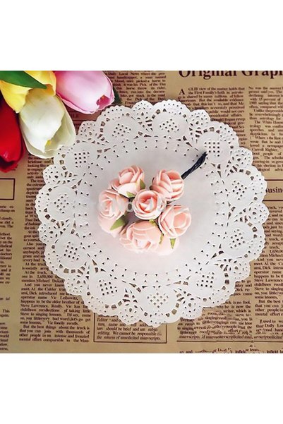 Dekals 50 Pieces Lace Round Runner Patterned Serving Paper Aesthetic Presentation Paper 26 cm