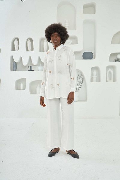 MİA NOURA Women's Front and Sleeves Bead Embroidered Shirt Pants Set