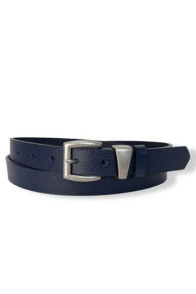 Gesa Men's 100% Genuine Leather Thin Tin Plated Buckle Navy Belt 2.5 cm