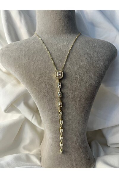 Fam&Co Jewelry Gold Renk Baget Taşlı Uzun Kolye – Zarif ve Işıltılı Tasarım