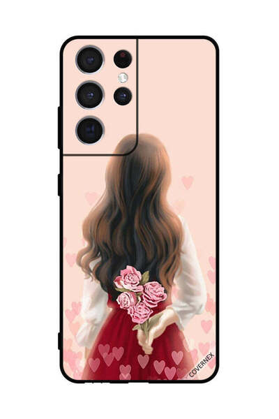 Covernex غطاء حماية لهاتف سامسونج S21 Ultra 5G، فتاة تخفي الزهور