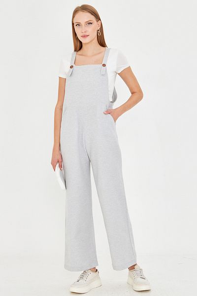 armonika Women's Gray Pocketed Wide Leg Gardener Jumpsuit Arm-25Y001043