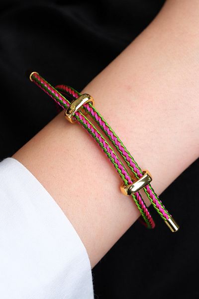 Jack Ferrero Gold Steel / Unisex Colorful String Bracelet (Adjustable)