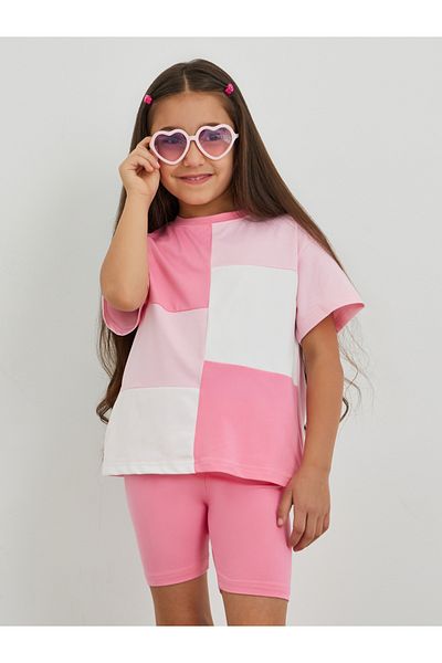 Styli Girls Color Block Oversized T-Shirt and Shorts Set
