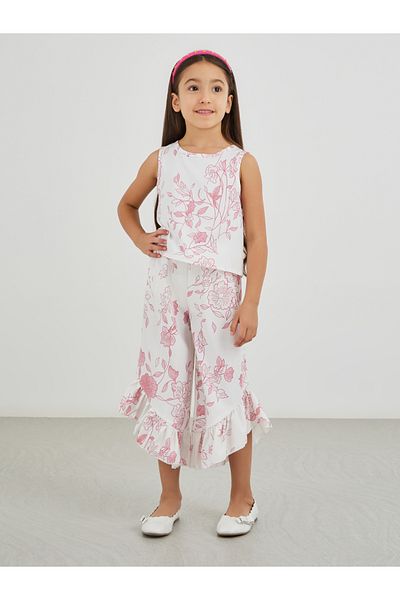 Styli Girls Floral Print Ruffled Top and Asymmetric Hem Culottes Set