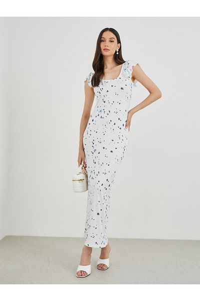 Styli Floral Print Short Sleeve Knit Maxi Dress