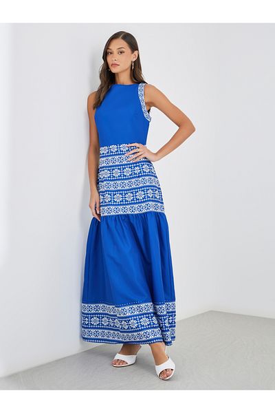 Styli Aztec Digital Print Sleeveless A-Line Maxi Dress