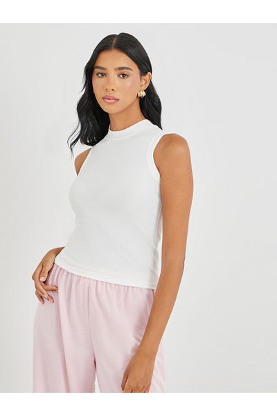 Styli Solid Ribbed High Neck Cami Top