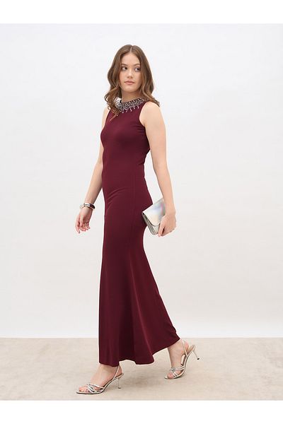 Styli Embellished Round Neck A-Line Maxi Dress