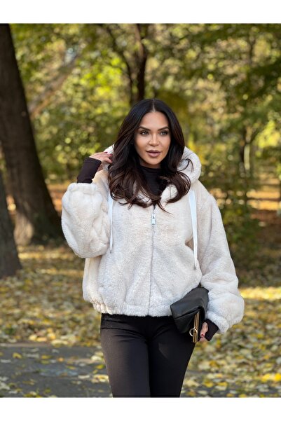 Atmosphere Fashion Haină de blană de culoarea fildeșului pentru femei