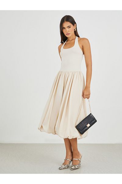 Styli Solid Sleeveless A-Line Midi Dress