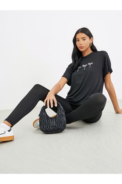 Styli Embroidered Round Neck T-Shirt and Leggings Co-Ords