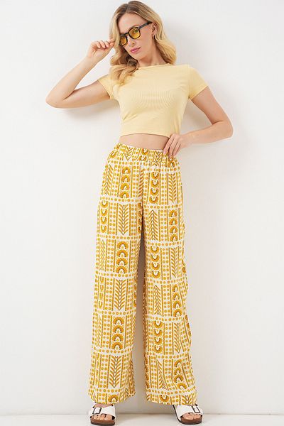Bigdart Women's Patterned Viscose Trousers 6749 - Yellow