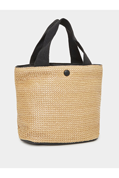 Styli Two Tone Straw Beach Bag with Snap Closure