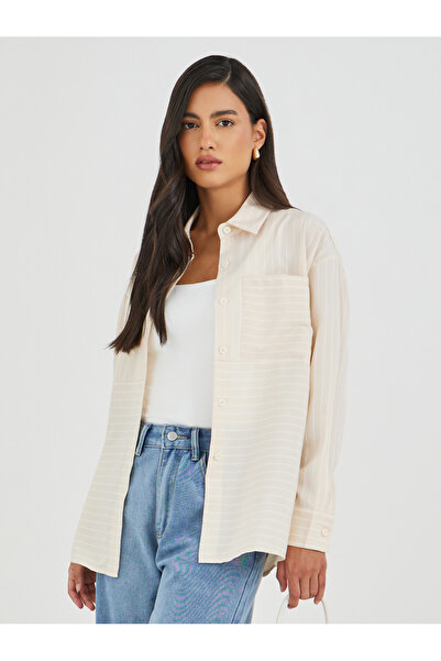 Styli قميص مخطط بأكمام طويلة وقصة عادية مع جيب