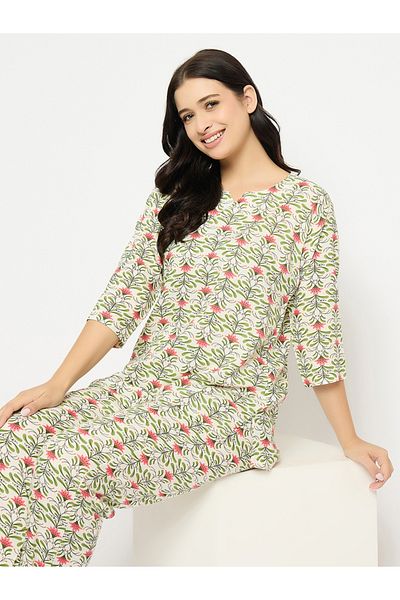 Clovia By Styli All-Over Print Notch Neck Top and Pyjama Set