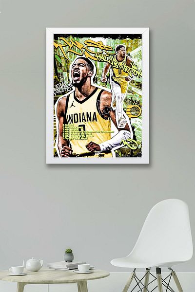 Saturn Tyrese Haliburton Framed Painting - Basketball Nba Poster Painting