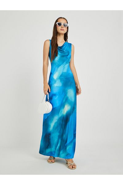 Styli Printed Sleeveless Cowl Neck Maxi Dress