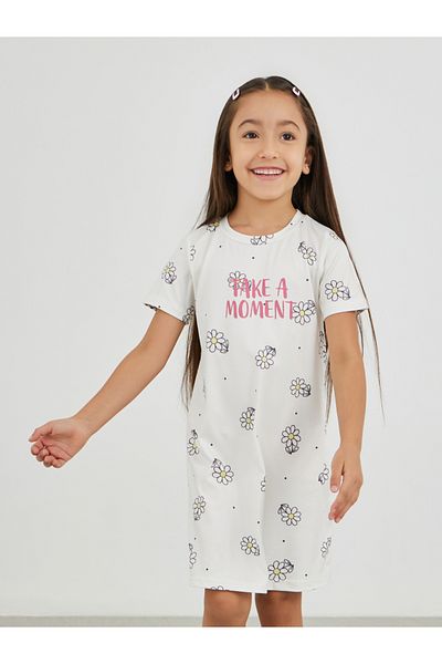Styli Graphic Print Short Sleeve Sleep Dress