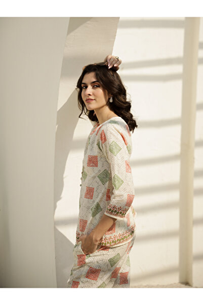Sanskrutihomes By Styli Printed Pure Cotton Top with Trousers Co-Ords