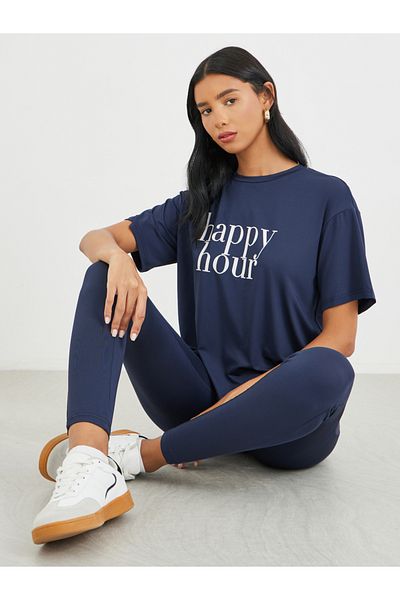 Styli Slogan Print Short Sleeve T-Shirt and Leggings Co-Ords