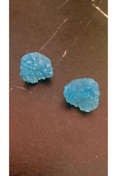 MISS GOLDEN Shiny Sea Blue Colored Crystal Shape Epoxy Earrings with Silver Accessories Handmade Gift