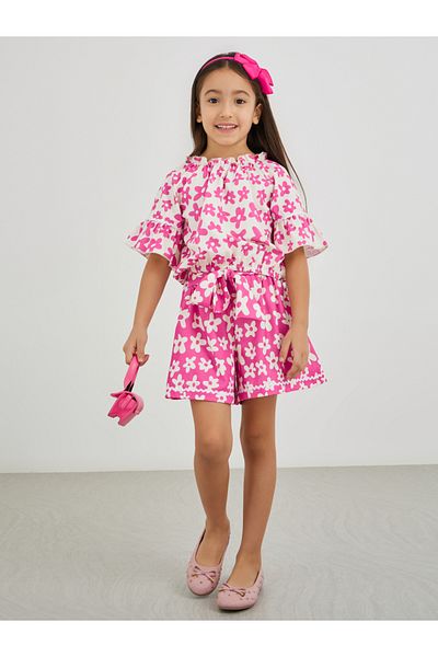 Styli Girls Floral Print Short Sleeve Top and Shorts Set