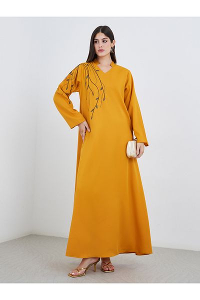 Styli Embroidered Collared A-Line Jalabiya