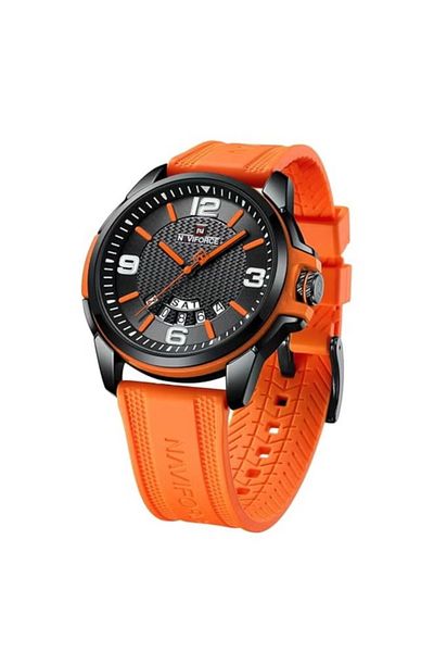 Naviforce Stylish Mens Sports Watch with Black Dial Orange Silicone Strap Quartz Movement Analog Display