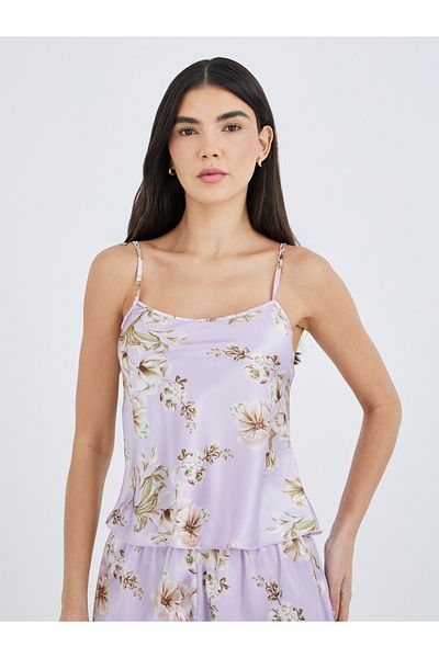 Styli All-Over Print Satin Strappy Top and Shorts Pyjama Set