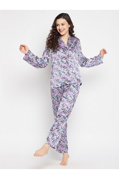 Clovia By Styli Floral Print Shawl Lapel Shirt and Pyjama Set