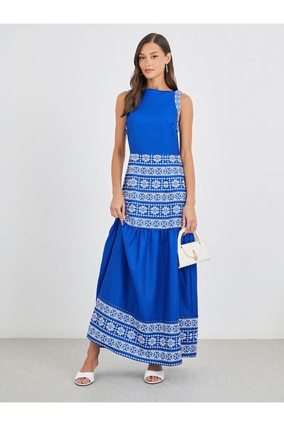 Styli Aztec Digital Print Sleeveless A-Line Maxi Dress