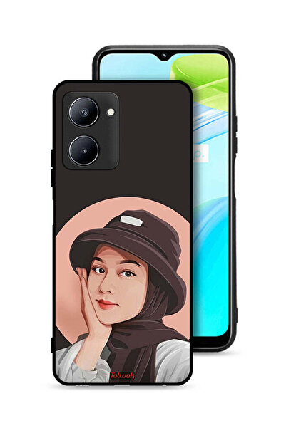 Tolwak Realme C33 Protective Case Cover Cute Hat Girl Paint Art