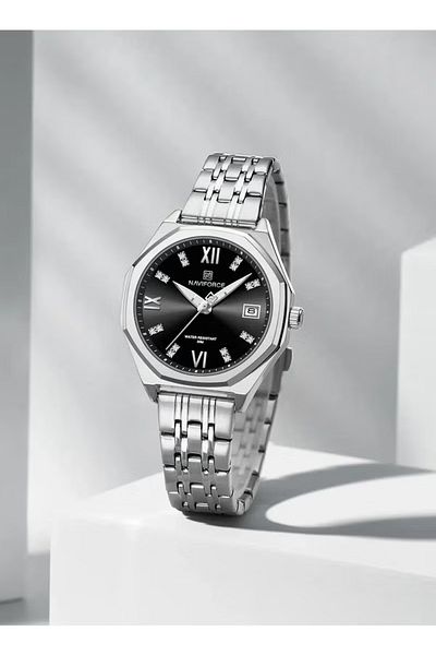 Naviforce Elegant Stainless Steel Men's Watch – Silver & Black Dial Design
