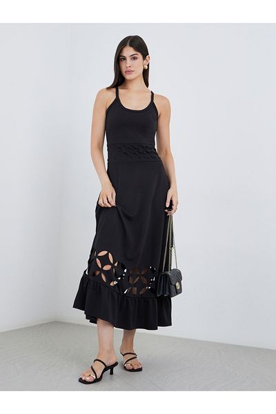 Styli Strappy Ruffled Hem A-Line Maxi Dress