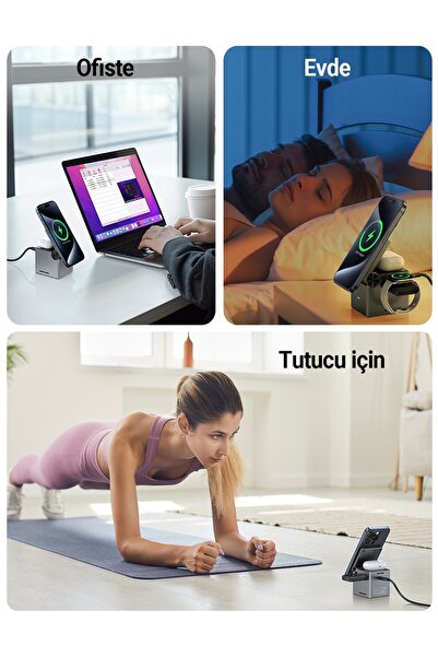 Acefast Katlanabilir Kablosuz Masaüstü Hızlı Şarj Standı - 23W Kablosuz Şarj Çıkışlı - E18