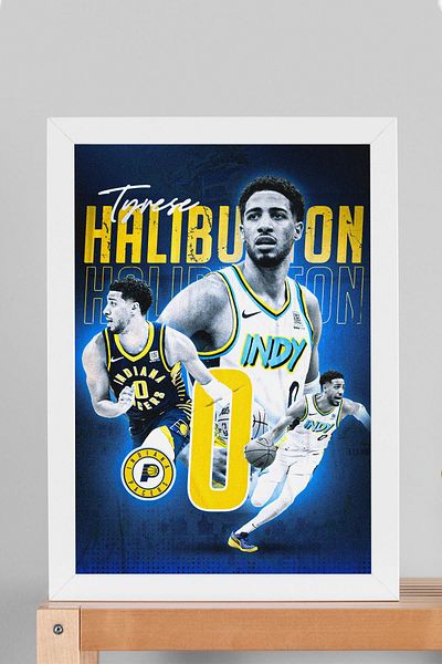 Saturn Tyrese Haliburton Framed Painting - Indiana Pacers Nba Poster Painting