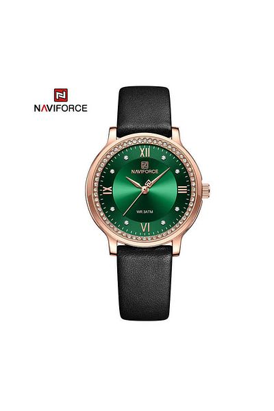 Naviforce Women's Elegant Green & Black Watch – Classic Analog, Leather Strap, Waterproof