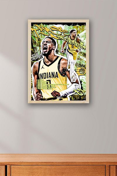 Saturn Tyrese Haliburton Framed Painting - Basketball Nba Poster Painting